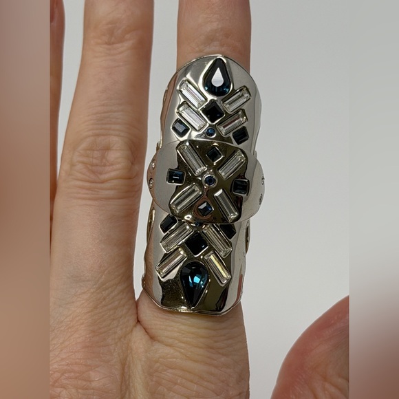 Swarovski Crystal Silver and Blue Decorative Double Ring - Picture 2 of 6